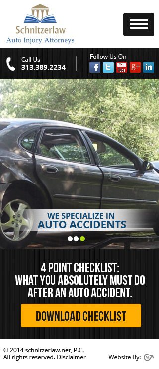 Auto accident attorney website mobile view.