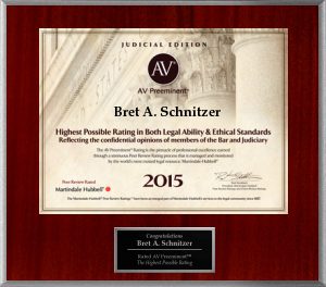 Award plaque for Bret A. Schnitzer, 2015.